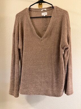 Blu Pepper Taupe V-Neck Plush Sweater